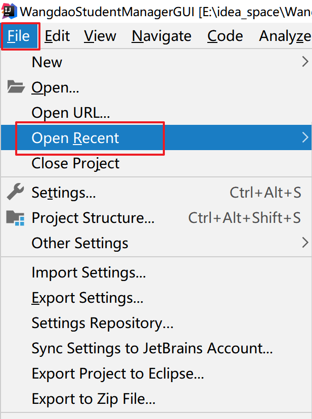 打开最近的Project